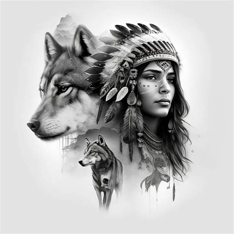 Native Wolf Tattoo Design