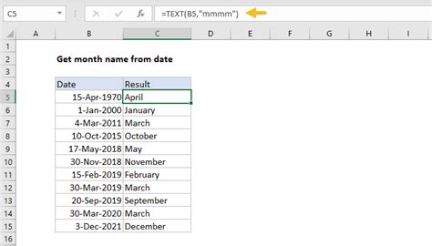 Extract Month from Date in Excel